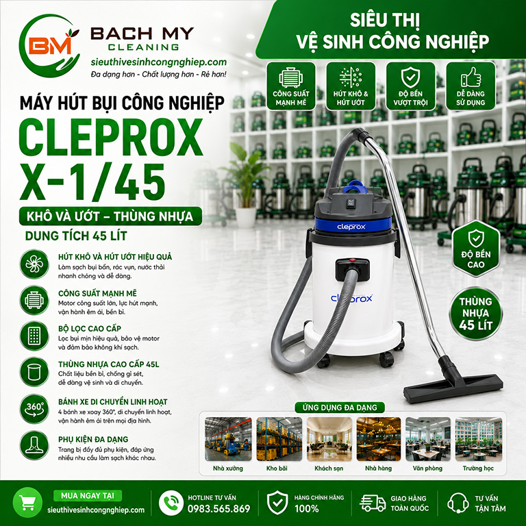Máy Hút Bụi Công Nghiệp Khô Và Ướt CleproX X-1/45