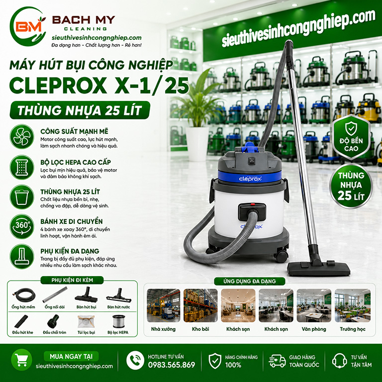 Máy Hút Bụi CleproX X-1/25 Thùng Nhựa 25L